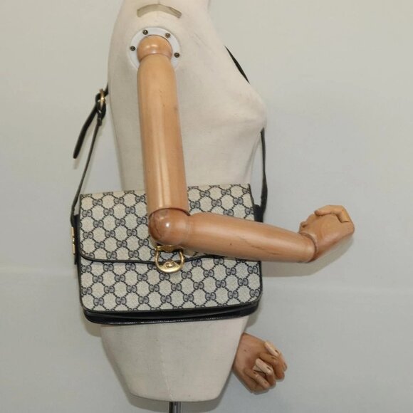 GUCCI GG Supreme Sherry Line Shoulder Bag PVC Navy Gold Red Auth - Picture 1 of 16